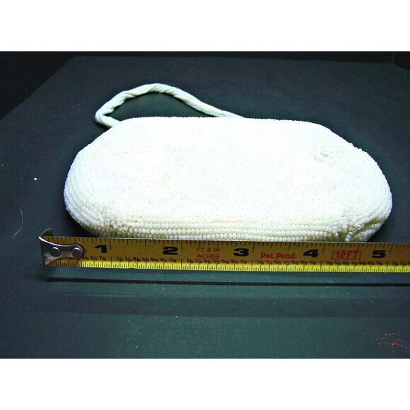 Vintage Seed Bead Mini Kiss Lock Bag Purse White Safco Evening Clutch Handbag 5" - Picture 10 of 13